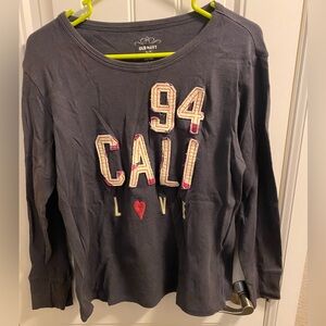 Old Navy XL Juniors Top Thermal Gray Long Sleeve Shirt Cali Love 94